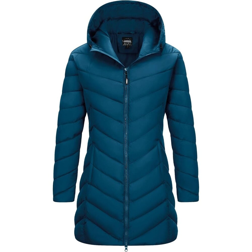 Women's Hooded Modern Blue Puffer Quilted Jacket Coat Lightweight Insulated